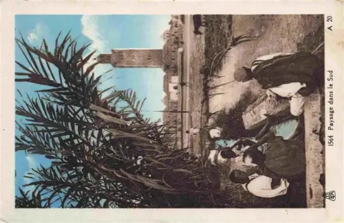 AK / Ansichtskarte Laghouat Algerie Minarett Palmen Kanal Einheimische Moschee Wuestenlandschaft