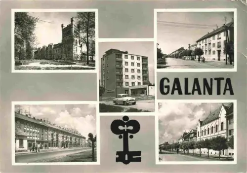 AK / Ansichtskarte Galanta Slovakia SK Schloss Neubauten Stadtstrasse Hotel Auto Wappen Stadtansicht
