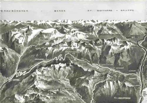 AK / Ansichtskarte Klausenpass 1948m UR Klausenpass Panoramakarte Graubuendner-Berge St-Gotthard Alpen Toedi Linthal Altdorf