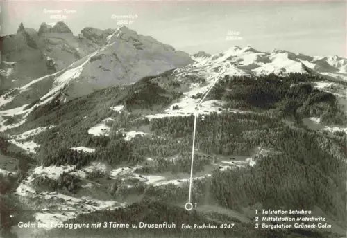 AK / Ansichtskarte Tschagguns Vorarlberg AT Golm Drusenfluh Grosser-Turm Seilbahn Talstation-Latschau Bergstation-Grueneck Montafon Winterlandschaft