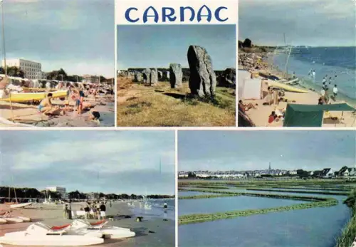 AK / Ansichtskarte Carnac -Ville Lorient 56 Morbihan Strand Menhire Megalithen Segelboote Marais-salants Badegaeste Mehrbildkarte