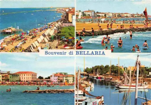 AK / Ansichtskarte Bellaria Rimini Emilia-Romagna IT Strand Meer Hafen Segelboote Kueste Sonnenschirme Badende Felsen