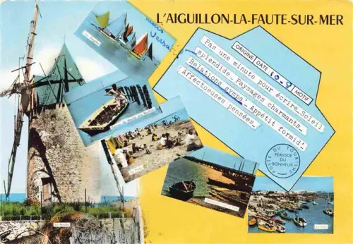 AK / Ansichtskarte L Aiguillon-sur-Mer 85 Vendee Windmuehle Segelboote Fischerboote Strand Hafen Austern Muscheln Allee-Charles-Chaplin