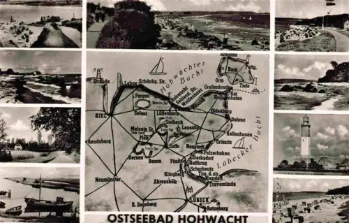 AK / Ansichtskarte Hohwacht Ostseebad Schleswig-Holstein Ostseebad Strand Leuchtturm Karte Hohwachter-Bucht Boote Duenen Mehrbildkarte