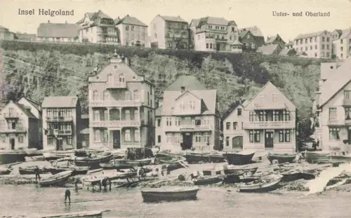 AK / Ansichtskarte HELGOLAND Insel Schleswig-Holstein Unterland Oberland Boote Fischerboote Hafen Klippen Wohnhaeuser Strandpromenade
