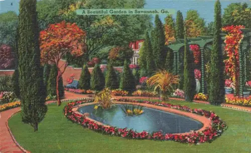 AK / Ansichtskarte Savannah Tybee Island Georgia USA Garten Gartenanlage Teich Zypressen Blumen Buesche Villa Wege