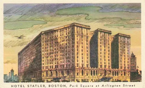AK / Ansichtskarte Boston Massachusetts USA Hotel-Statler Park-Square Arlington-Street Hotel Hochhaus Illustration Stadtgebaeude