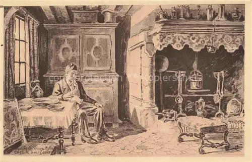 AK / Ansichtskarte HONFLEUR Lisieux 14 Calvados Musée-du-Vieux-Honfleur Chez-le-Bourgeois Interieur Kamin Schrank Tisch Mann Zeichnung