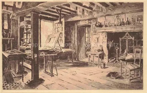 AK / Ansichtskarte HONFLEUR Lisieux 14 Calvados Musée-du-Vieux-Honfleur Chez-l Artisan Werkstatt Handwerker Kamin Werkzeuge Zeichnung