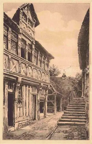 AK / Ansichtskarte HONFLEUR Lisieux 14 Calvados Musée-du-Vieux-Honfleur Le-Manoir Fachwerkhaus Gasse Treppe Laterne Zeichnung
