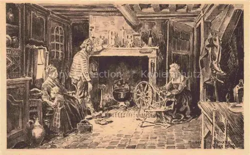 AK / Ansichtskarte HONFLEUR Lisieux 14 Calvados Musée-du-Vieux-Honfleur Chez-le-Marin Interieur Kamin Spinnrad Familie Fischerfamilie Zeichnung