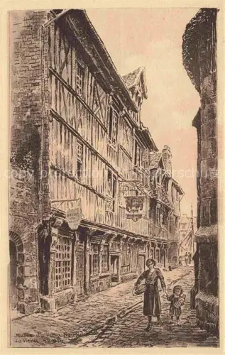 AK / Ansichtskarte HONFLEUR Lisieux 14 Calvados Musée-du-Vieux-Honfleur La-Vieille-Maison Fachwerkhaus Gasse Frau Kind Altstadt Zeichnung