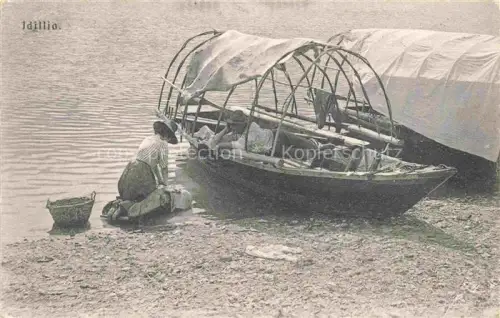 AK / Ansichtskarte LOCARNO Lago Maggiore TI Idillio Boot Fluss Frau Waesche Lago-Maggiore