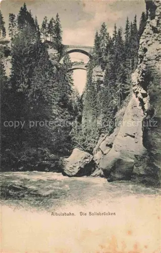 AK / Ansichtskarte Solis GR Albulabahn Solisbruecken Viadukt Schlucht Fluss Wald Felsen Eisenbahn