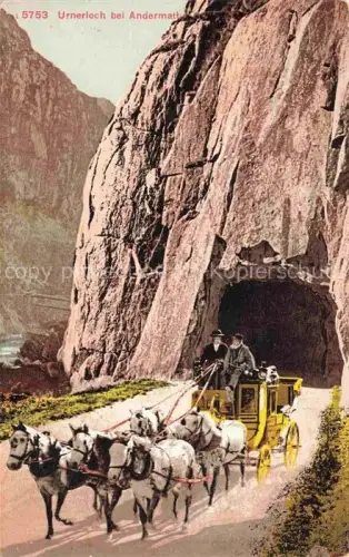 AK / Ansichtskarte Andermatt UR Urnerloch Postkutsche Felsentunnel Pferde Kutsche Schlucht Gotthardstrasse