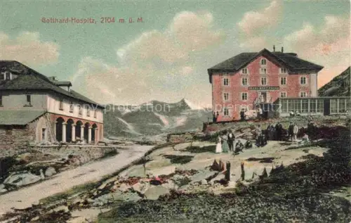 AK / Ansichtskarte Gotthard Hospiz Gotthardhospiz TI Gotthard-Hospiz Hotel-Mont-Prosa Bergpass Hospiz Wanderer Berglandschaft