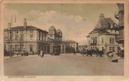 AK / Ansichtskarte WINTERTHUR  ZH Bahnhof Strassenbahn Pferdekutsche Stadtplatz Passanten Gruenderzeitgebaeude