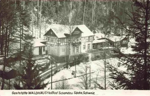 AK / Ansichtskarte Bad Schandau Saechsische Schweiz Sachsen Gaststaette Waldhaeusl Wald Schnee Fachwerkhaus Winterlandschaft