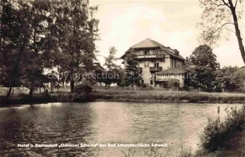 AK / Ansichtskarte Bad Schandau Saechsische Schweiz Sachsen Hotel Restaurant Ostrauer-Scheibe Teich Wald Ufer
