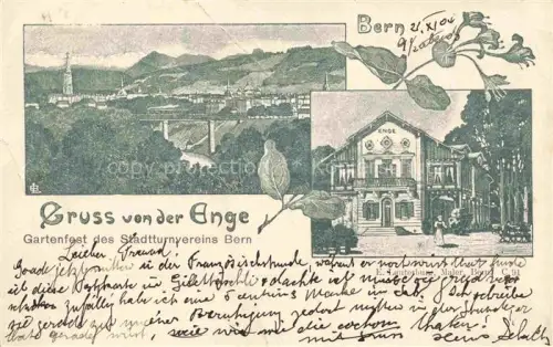 AK / Ansichtskarte BERN BE Enge Stadtturnverein Gartenfest Stadtpanorama Viadukt Kirche Turm Gasthaus Lithographie