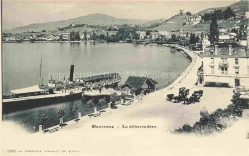 AK / Ansichtskarte MONTREUX  VD Débarcadère Dampfschiff Lac-Léman Uferpromenade Hotel-Restaurant Kutschen Weinberge