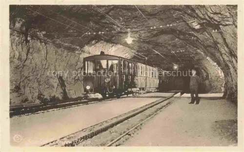AK / Ansichtskarte Eismeer Station Jungfraubahn BE Jungfraubahn Tunnel Bahnhof Zug Schaffner Fels beleuchtet