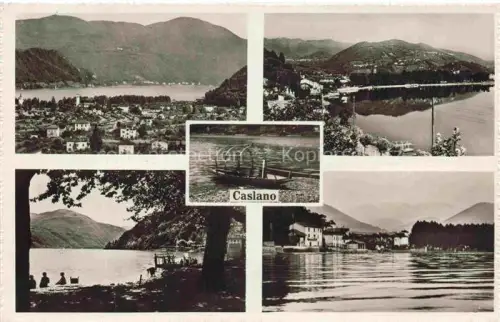 AK / Ansichtskarte Caslano Lugano TI Lago-di-Lugano Dorf Panorama Boot Ufer Berge Mehrbildkarte