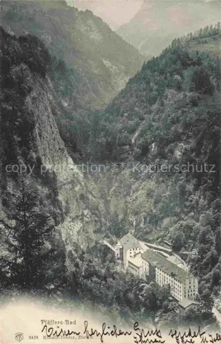 AK / Ansichtskarte Bad Pfaefers SG Taminaschlucht Kurhaus Schlucht Berge Tannen Fels Luftaufnahme