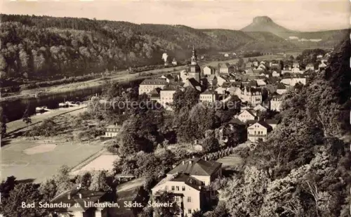 AK / Ansichtskarte Bad Schandau Saechsische Schweiz Sachsen Panorama Elbe Kirche Lilienstein Saechsische-Schweiz Daecher Wald Felsen