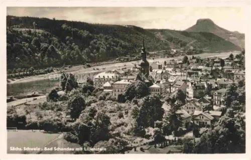 AK / Ansichtskarte Bad Schandau Saechsische Schweiz Sachsen Panorama Elbe Kirche Lilienstein Saechsische-Schweiz Daecher Wald Kurort