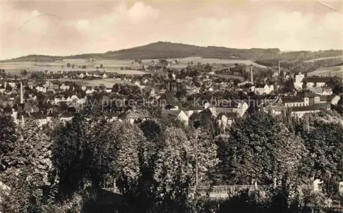 AK / Ansichtskarte Rodewisch Vogtlandkreis Sachsen Panorama Kirche Schornsteine Industrie Wald Huegel Vogtland