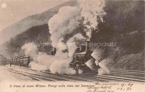 AK / Ansichtskarte Simplon Dorf Simplondorf VS Dampflokomotive Zug Simplon-Linie Milano-Parigi Gleise Dampfwolken Bahnhof