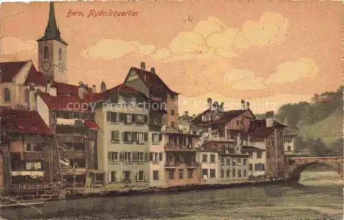 AK / Ansichtskarte BERN BE Nydeckquartier Aare Bruecke Kirche Altstadt Haeuser handkoloriert