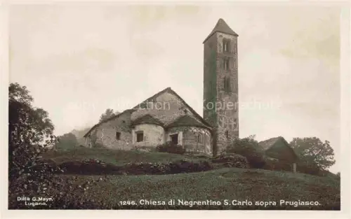 AK / Ansichtskarte Negrentino Prugiasco Valle di Blenio Lombardia IT Chiesa-di-Negrentino San-Carlo Kirche Romanik Turm Apsis Ditta-G.Mayr