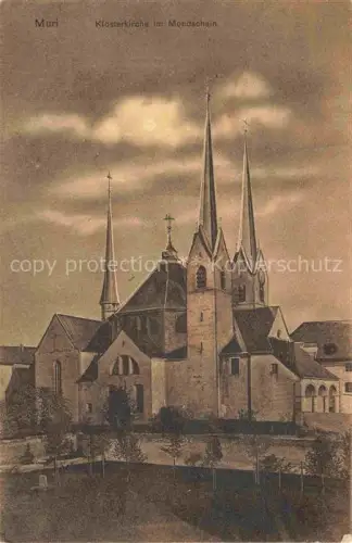 AK / Ansichtskarte Muri AG Klosterkirche Mondschein Kloster Tuerme Kirchturm Sepia J.-Huber