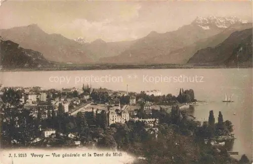 AK / Ansichtskarte VEVEY VD Vue-générale Dent-du-Midi Genfersee Alpen Stadtpanorama Segelboot Jullien-Frères