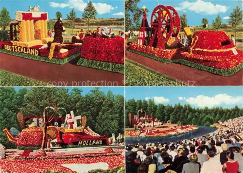 AK / Ansichtskarte Wiesmoor Aurich Niedersachsen Korsowagen Bluetenfest Freilichtbuehne Blumenkorso Festwagen Zuschauer Mehrbildkarte