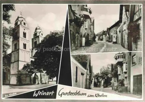 AK / Ansichtskarte Guntersblum Mainz-Bingen Rheinland-Pfalz Ev Kirche Kellerweg Dorfstrasse