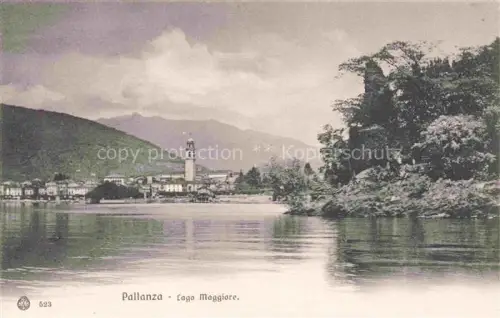 AK / Ansichtskarte Pallanza Lago Maggiore Piemonte IT Lago-Maggiore Kirchturm Ufer Baeume Stadtansicht Berge