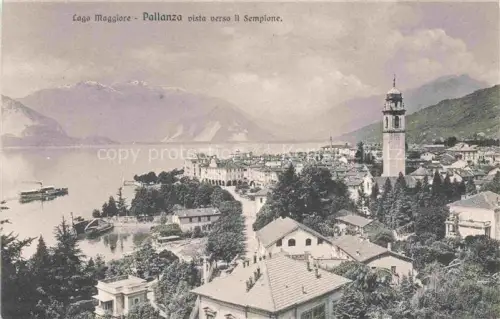 AK / Ansichtskarte Pallanza Lago Maggiore Piemonte IT Lago-Maggiore Kirchturm Panorama Sempione Dampfschiff Hafen Stadtansicht