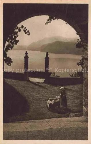 AK / Ansichtskarte Morcote Lago di Lugano TI Lago-di-Lugano Bogengang Schafen Frau See Berge