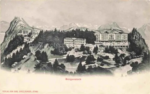 AK / Ansichtskarte Buergenstock Vierwaldstaettersee NW Hotel Grand-Hotel Park Berghotel Lithographie Vierwaldstaettersee Berge