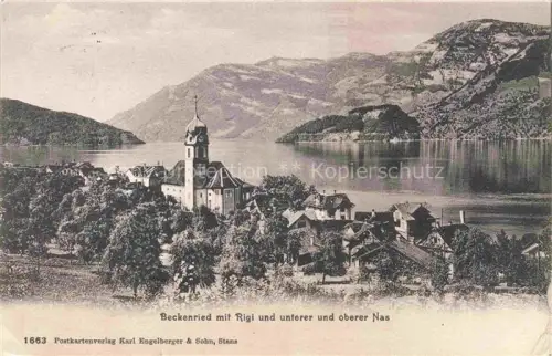 AK / Ansichtskarte Beckenried Vierwaldstaettersee NW Vierwaldstaettersee Rigi Nas Kirche Dorf See Berge Halbinsel