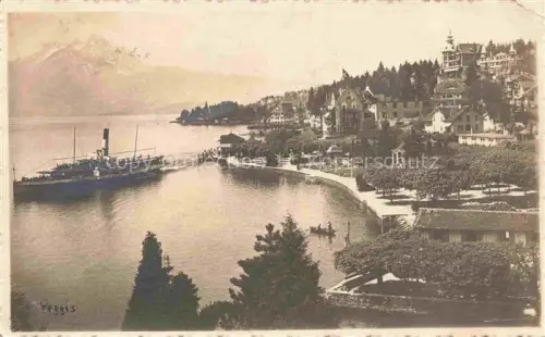 AK / Ansichtskarte Weggis Vierwaldstaettersee LU Vierwaldstaettersee Dampfschiff Hotel Promenade Pilatus Villen Anlegestelle
