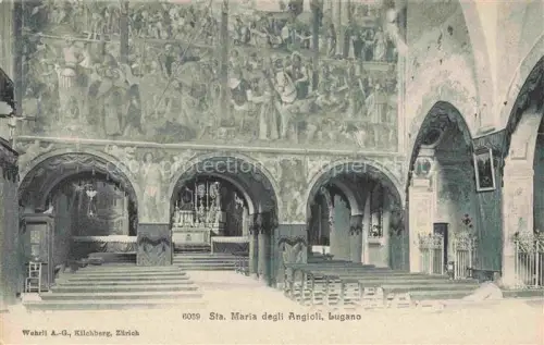 AK / Ansichtskarte LUGANO Lago di Lugano TI Santa-Maria-degli-Angioli Kircheninneres Fresken Luini Altar Arkadenboegen