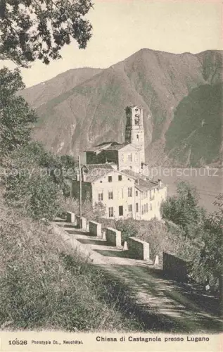 AK / Ansichtskarte Castagnola-Cassarate Kirche Castagnola Lugano Berge Weg Luganersee Kirchturm