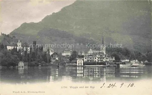 AK / Ansichtskarte Weggis Vierwaldstaettersee LU Vierwaldstaettersee Rigi See Dampfschiff Kirche Villen Hoteldorf