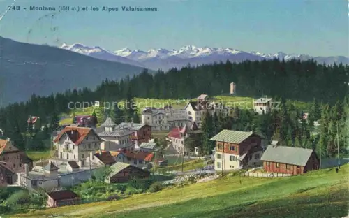 AK / Ansichtskarte Montana-sur-Sierre VS Alpes-Valaisannes Bergpanorama Dorf Wald Hotels Schneeberge