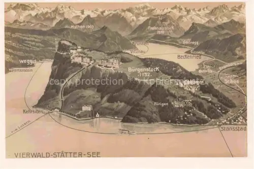 AK / Ansichtskarte Buergenstock Vierwaldstaettersee NW Vierwaldstaettersee Buergenstock Panoramakarte Weggis Brunnen Vitznau Beckenried Stansstad Mythen Frohnalpstock
