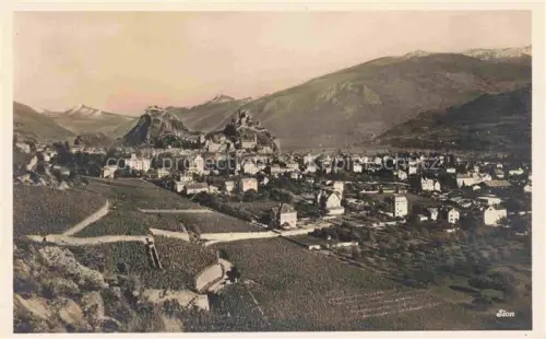 AK / Ansichtskarte SION  Sitten Seduno VS Château-de-Tourbillon Château-de-Valère Burg Weinberge Stadtpanorama Rhonetal Berge